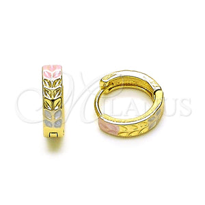 Gold Filled Hoop Earrings — Huggie Hoop Tree Design Polished Tricolor 02. — main product view — SKU 152854 | Oro Laminado aretes de aro — Huggie Hoop Tree diseño pulido Tricolor 02. — SKU 152854