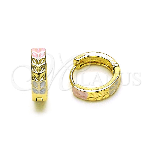 Gold Filled Hoop Earrings — Huggie Hoop Tree Design Polished Tricolor 02. — main product view — SKU 152854 | Oro Laminado aretes de aro — Huggie Hoop Tree diseño pulido Tricolor 02. — SKU 152854