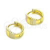 Oro Laminado Huggie Hoop, Gold Filled Style Diamond Cutting Finish, Tricolor, 02.213.0508.15