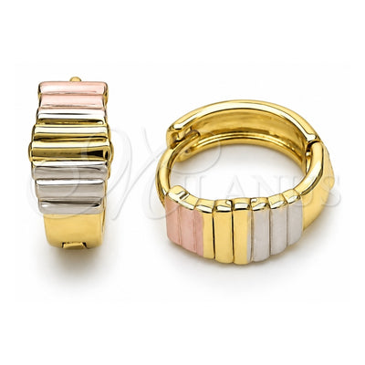Oro Laminado Huggie Hoop, Gold Filled Style Diamond Cutting Finish, Tricolor, 02.213.0508.15