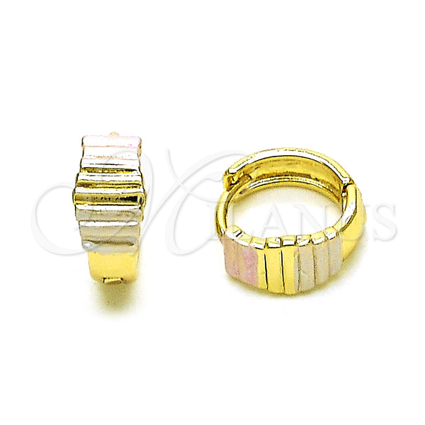 Gold Filled Hoop Earrings — Huggie Hoop Diamond Cutting Tricolor 02. — main product view — SKU 152855 | Oro Laminado aretes de aro — Huggie Hoop Diamond Cutting Tricolor 02. — SKU 152855