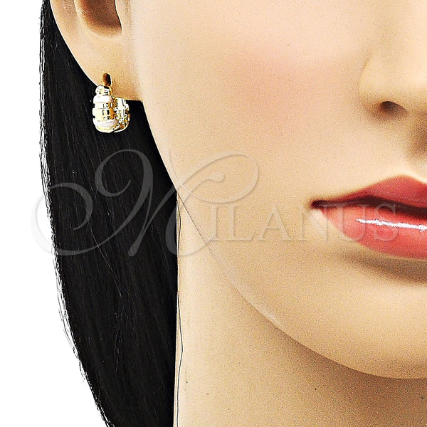 Gold Filled Hoop Earrings — Huggie Hoop Polished Tricolor 02. — alternate product view — SKU 152856 | Oro Laminado aretes de aro — Huggie Hoop pulido Tricolor 02. — SKU 152856
