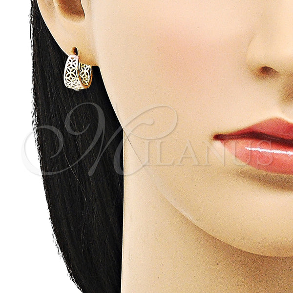 Gold Filled Hoop Earrings — Huggie Hoop Butterfly Design Polished Tricolor 02. — alternate product view — SKU 152857 | Oro Laminado aretes de aro — Huggie Hoop Butterfly diseño pulido Tricolor 02. — SKU 152857