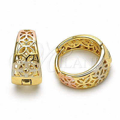 Oro Laminado Huggie Hoop, Gold Filled Style Butterfly Design, Polished, Tricolor, 02.213.0509.15