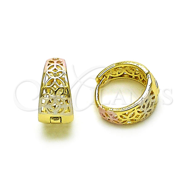 Gold Filled Hoop Earrings — Huggie Hoop Butterfly Design Polished Tricolor 02. — main product view — SKU 152857 | Oro Laminado aretes de aro — Huggie Hoop Butterfly diseño pulido Tricolor 02. — SKU 152857