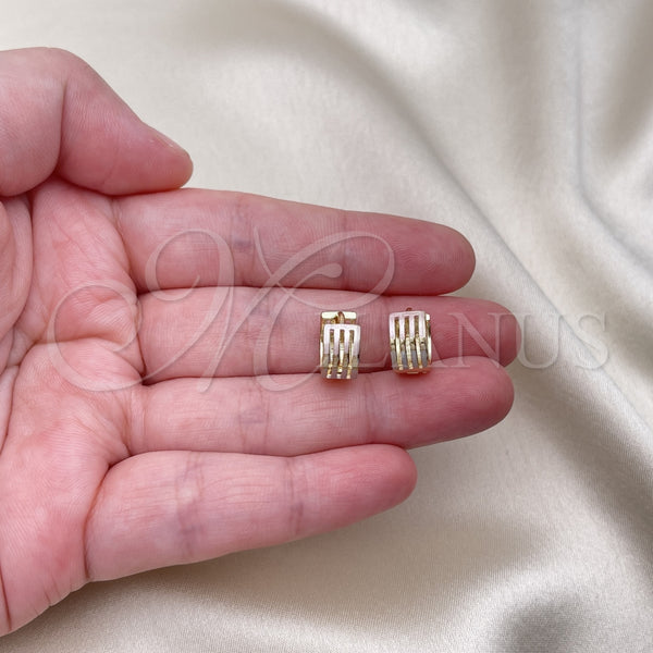 Gold Filled Hoop Earrings — Huggie Hoop Polished Tricolor 02. — alternate product view — SKU 152858 | Oro Laminado aretes de aro — Huggie Hoop pulido Tricolor 02. — SKU 152858
