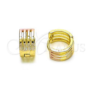 Gold Filled Hoop Earrings — Huggie Hoop Polished Tricolor 02. — main product view — SKU 152858 | Oro Laminado aretes de aro — Huggie Hoop pulido Tricolor 02. — SKU 152858