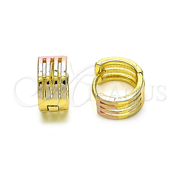 Gold Filled Hoop Earrings — Huggie Hoop Polished Tricolor 02. — main product view — SKU 152858 | Oro Laminado aretes de aro — Huggie Hoop pulido Tricolor 02. — SKU 152858