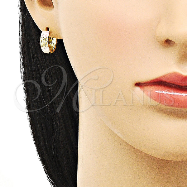 Gold Filled Hoop Earrings — Huggie Hoop Polished Tricolor 02. — alternate product view — SKU 152859 | Oro Laminado aretes de aro — Huggie Hoop pulido Tricolor 02. — SKU 152859
