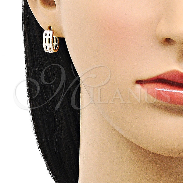 Gold Filled Hoop Earrings — Huggie Hoop Polished Tricolor 02. — alternate product view — SKU 152860 | Oro Laminado aretes de aro — Huggie Hoop pulido Tricolor 02. — SKU 152860