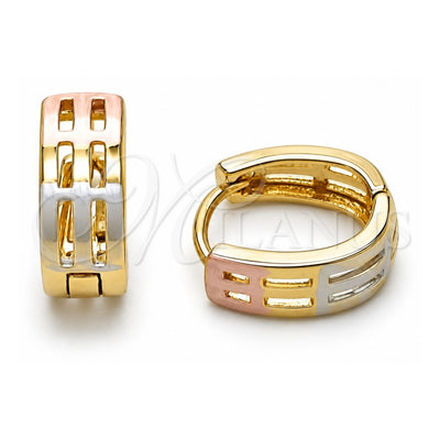 Oro Laminado Huggie Hoop, Gold Filled Style Polished, Tricolor, 02.213.0511.12