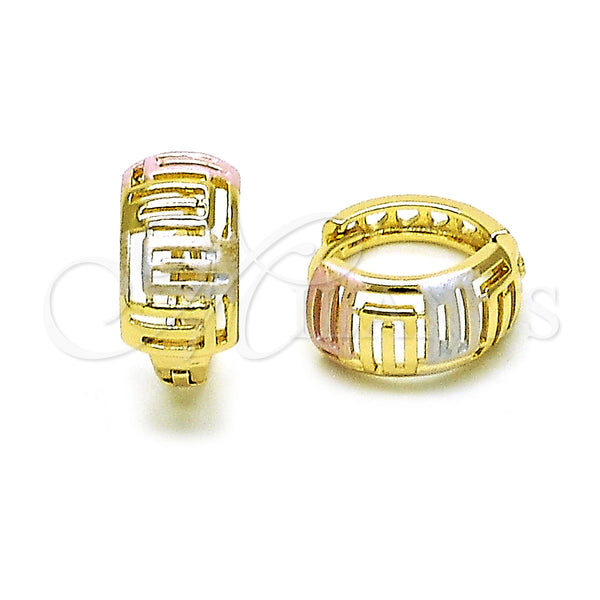 Gold Filled Hoop Earrings — Huggie Hoop Polished Tricolor 02. — main product view — SKU 152861 | Oro Laminado aretes de aro — Huggie Hoop pulido Tricolor 02. — SKU 152861