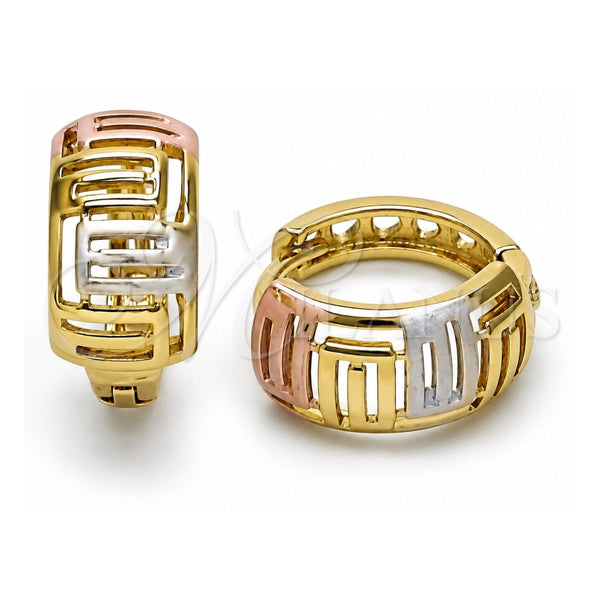Oro Laminado aretes de aro — Huggie Hoop pulido Tricolor 02. por Mayoreo, vista principal del producto