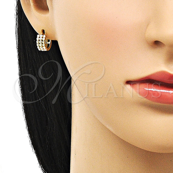 Gold Filled Hoop Earrings — Huggie Hoop Polished Tricolor 02. — alternate product view — SKU 152862 | Oro Laminado aretes de aro — Huggie Hoop pulido Tricolor 02. — SKU 152862