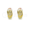 Oro Laminado Huggie Hoop, Gold Filled Style Leaf Design, Polished, Tricolor, 02.213.0513.12