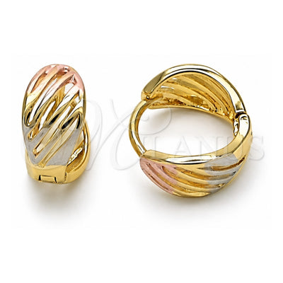 Oro Laminado Huggie Hoop, Gold Filled Style Leaf Design, Polished, Tricolor, 02.213.0513.12