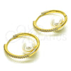 Oro Laminado Huggie Hoop, Gold Filled Style with White Crystal and Ivory Pearl, Polished, Golden Finish, 02.213.0515.25