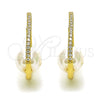 Oro Laminado Huggie Hoop, Gold Filled Style with White Crystal and Ivory Pearl, Polished, Golden Finish, 02.213.0515.25