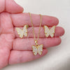 Oro Laminado Earring and Pendant Adult Set, Gold Filled Style Butterfly Design, with Ivory Pearl, Polished, Golden Finish, 10.379.0075