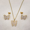 Oro Laminado Earring and Pendant Adult Set, Gold Filled Style Butterfly Design, with Ivory Pearl, Polished, Golden Finish, 10.379.0075