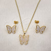 Oro Laminado Earring and Pendant Adult Set, Gold Filled Style Butterfly Design, with Ivory Pearl, Polished, Golden Finish, 10.379.0075