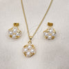 Oro Laminado Earring and Pendant Adult Set, Gold Filled Style with Ivory Pearl, Polished, Golden Finish, 10.379.0076