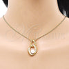 Oro Laminado Earring and Pendant Adult Set, Gold Filled Style Twist Design, with Ivory Pearl, Polished, Golden Finish, 10.379.0077