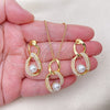 Oro Laminado Earring and Pendant Adult Set, Gold Filled Style Twist Design, with Ivory Pearl, Polished, Golden Finish, 10.379.0077