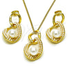 Oro Laminado Earring and Pendant Adult Set, Gold Filled Style Twist Design, with Ivory Pearl, Polished, Golden Finish, 10.379.0077
