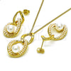 Oro Laminado Earring and Pendant Adult Set, Gold Filled Style Twist Design, with Ivory Pearl, Polished, Golden Finish, 10.379.0077