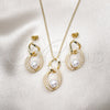 Oro Laminado Earring and Pendant Adult Set, Gold Filled Style Twist Design, with Ivory Pearl, Polished, Golden Finish, 10.379.0077