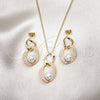 Oro Laminado Earring and Pendant Adult Set, Gold Filled Style Twist Design, with Ivory Pearl, Polished, Golden Finish, 10.379.0077