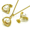 Oro Laminado Earring and Pendant Adult Set, Gold Filled Style with Ivory Pearl, Polished, Golden Finish, 10.379.0079