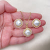 Oro Laminado Earring and Pendant Adult Set, Gold Filled Style with Ivory Pearl, Polished, Golden Finish, 10.379.0080