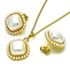 Oro Laminado Earring and Pendant Adult Set, Gold Filled Style with Ivory Pearl, Polished, Golden Finish, 10.379.0080