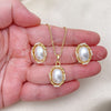 Oro Laminado Earring and Pendant Adult Set, Gold Filled Style Twist Design, with Ivory Pearl, Polished, Golden Finish, 10.379.0081