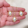 Oro Laminado Earring and Pendant Adult Set, Gold Filled Style Twist Design, with Ivory Pearl, Polished, Golden Finish, 10.379.0081