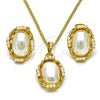Oro Laminado Earring and Pendant Adult Set, Gold Filled Style Twist Design, with Ivory Pearl, Polished, Golden Finish, 10.379.0081