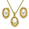 Oro Laminado Earring and Pendant Adult Set, Gold Filled Style Twist Design, with Ivory Pearl, Polished, Golden Finish, 10.379.0081