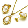 Oro Laminado Earring and Pendant Adult Set, Gold Filled Style Twist Design, with Ivory Pearl, Polished, Golden Finish, 10.379.0081