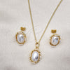 Oro Laminado Earring and Pendant Adult Set, Gold Filled Style Twist Design, with Ivory Pearl, Polished, Golden Finish, 10.379.0081