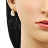 Oro Laminado Stud Earring, Gold Filled Style Leaf and Teardrop Design, with Ivory Pearl, Polished, Golden Finish, 02.379.0057