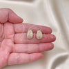Oro Laminado Stud Earring, Gold Filled Style Leaf and Teardrop Design, with Ivory Pearl, Polished, Golden Finish, 02.379.0057