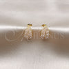 Oro Laminado Stud Earring, Gold Filled Style Leaf and Teardrop Design, with Ivory Pearl, Polished, Golden Finish, 02.379.0057