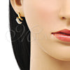 Oro Laminado Stud Earring, Gold Filled Style Snake Design, with Ivory Pearl, Polished, Golden Finish, 02.379.0059