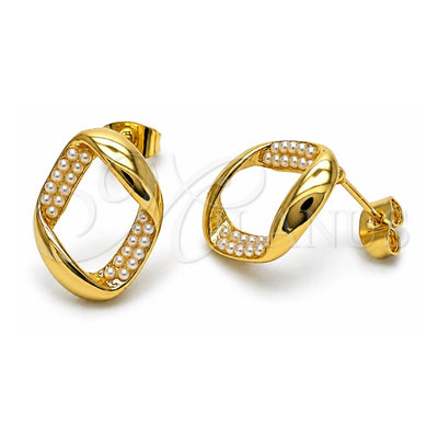Oro Laminado Stud Earring, Gold Filled Style with Ivory Pearl, Polished, Golden Finish, 02.379.0062