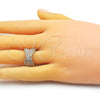 Oro Laminado Multi Stone Ring, Gold Filled Style Baguette Design, with White Cubic Zirconia and White Micro Pave, Polished, Golden Finish, 01.341.0100 (One size fits all)