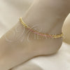 Oro Laminado Fancy Anklet, Gold Filled Style Miami Cuban and Baguette Design, with Pink Cubic Zirconia, Polished, Golden Finish, 03.130.0010.3.10 (05 MM Thickness, 10 Inches Length)