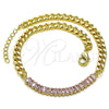 Oro Laminado Fancy Anklet, Gold Filled Style Miami Cuban and Baguette Design, with Pink Cubic Zirconia, Polished, Golden Finish, 03.130.0010.3.10 (05 MM Thickness, 10 Inches Length)