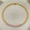 Oro Laminado Fancy Anklet, Gold Filled Style Miami Cuban and Baguette Design, with Pink Cubic Zirconia, Polished, Golden Finish, 03.130.0010.3.10 (05 MM Thickness, 10 Inches Length)